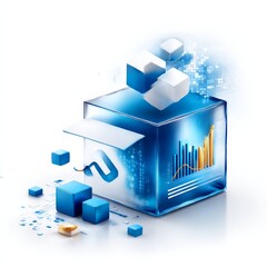 Fototapete - Data Analytics Visualization: Conceptual Illustration of Cube Displaying Business Statistics and Digital Connections.