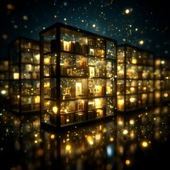 Aufkleber - Illuminated Bookshelves: A Glittering Collection of Stories and Treasures under a Dark, Starry Sky