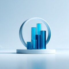 Aufkleber - Modern Blue Glass Bar Graph on White Platform with Ring, Displaying Growth and Data