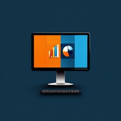 Fototapete - Modern Computer Displaying Business Data Charts on a Blue Background - Financial Analysis