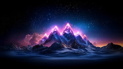 Wall Mural - Ethereal mountains illuminated by cosmic light