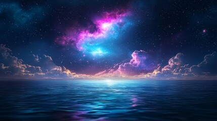 Wall Mural - tranquil cosmic ocean under a starry sky