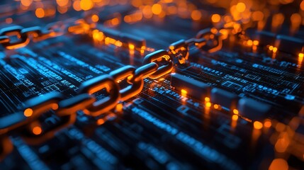 Abstract Blockchain Concept with Chain and Circuitry