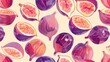 © Eireen - Vibrant watercolor pattern of fresh purple figs and pink flesh slices with seeds on bright background