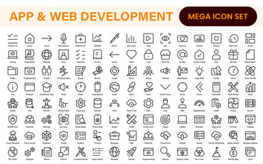 Professional App Web Development Icons – Modern Outline Vector Set for UI, UX, Programming, Websites, Coding, Digital Products, and Software