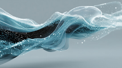 Minimal abstract background featuring dynamic blue particle mesh waves on light gray background, futuristic and elegant clean design for technology and business