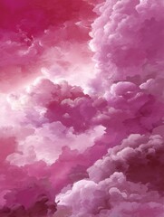 Fototapete - dreamy pink cloudscape painted with watercolor hues creating a soft dreamy ambiance against serene b