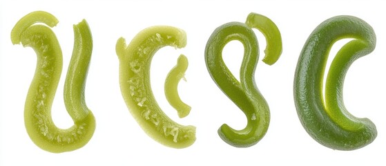 Aufkleber - Green Vegetable Worms in a Row Highlighting Freshness on a White Backdrop Studio Food Photography