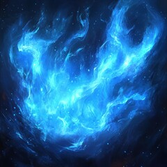Fototapete - Ethereal blue energy swirling nebula in cosmic space digital art with dark background abstract style