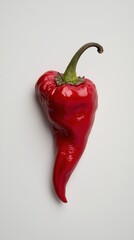 Aufkleber - Striking Single Red Chili Pepper Isolated on White Background Fresh Raw Vegetable Vibrant Color Spicy Ingredient