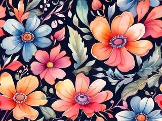 Wall Mural - Vibrant Blossoms: Seamless Floral Wallpaper Design in Pink