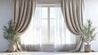 © Indian - Beige curtains frame a bright window in a minimalist room.