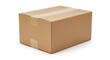 © Candra - Ai image displays a simple, closed brown cardboard box, sealed with packing tape, isolated against a plain, clean white studio background.
