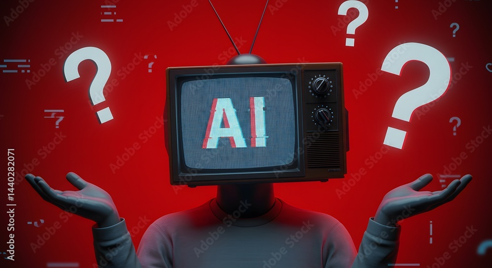 ai image moody concept illustration of human with glowing AI television ...
