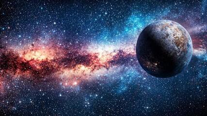 Wall Mural - stunning cosmic scene with a planet surrounded by starry galaxy