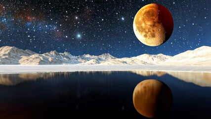 Wall Mural - Stunning Alien Landscape with Orange Moon and Starry Sky