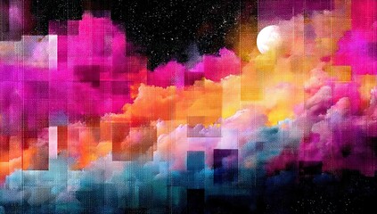 Wall Mural - digital art of colorful clouds and galaxies in the sky, with an abstract background featuring