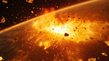 Wall Mural - Explosive Space Debris Surrounding a Planet in Distant Galaxy View