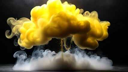 Aufkleber - Yellow Smoke Cloud Billows and Flows Over White Vapor on Dark Background