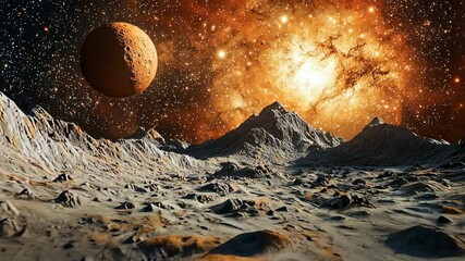 Wall Mural - Cosmic Landscape with Planet and Fiery Star Explosion in Space