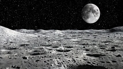 Wall Mural - Surreal Lunar Landscape with Moon and Starry Sky Background