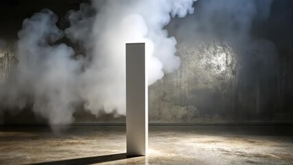 Poster - White pillar stands amidst ethereal swirling smoke in a mysterious dark room.