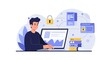 © Awan - Man Working on Laptop with Data Security Visualization
