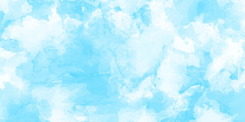 Wall Mural - Blue painted watercolor background with watercolor stains, blue marble painting on blue paper texture, ocean blue background with stained and watercolor splashes.