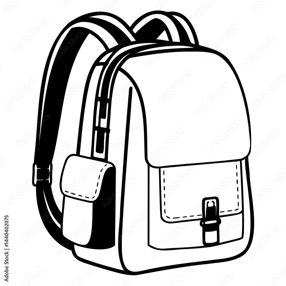 Modern School Bag Black Vector Outline and PNG on transparent ...