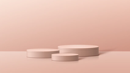 Wall Mural - Abstract minimal scene. Minimal podium with soft material base. Soft podium stages and product showcase platform with covers and golden in round and square shape. 