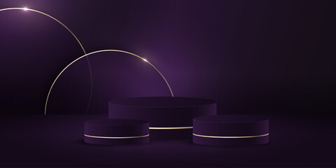 Wall Mural - Abstract minimal scene. Minimal podium with soft material base. Soft podium stages and product showcase platform with covers and golden in round and square shape. 