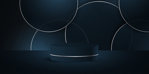 Wall Mural - Abstract minimal scene. Minimal podium with soft material base. Soft podium stages and product showcase platform with covers and golden in round and square shape. 