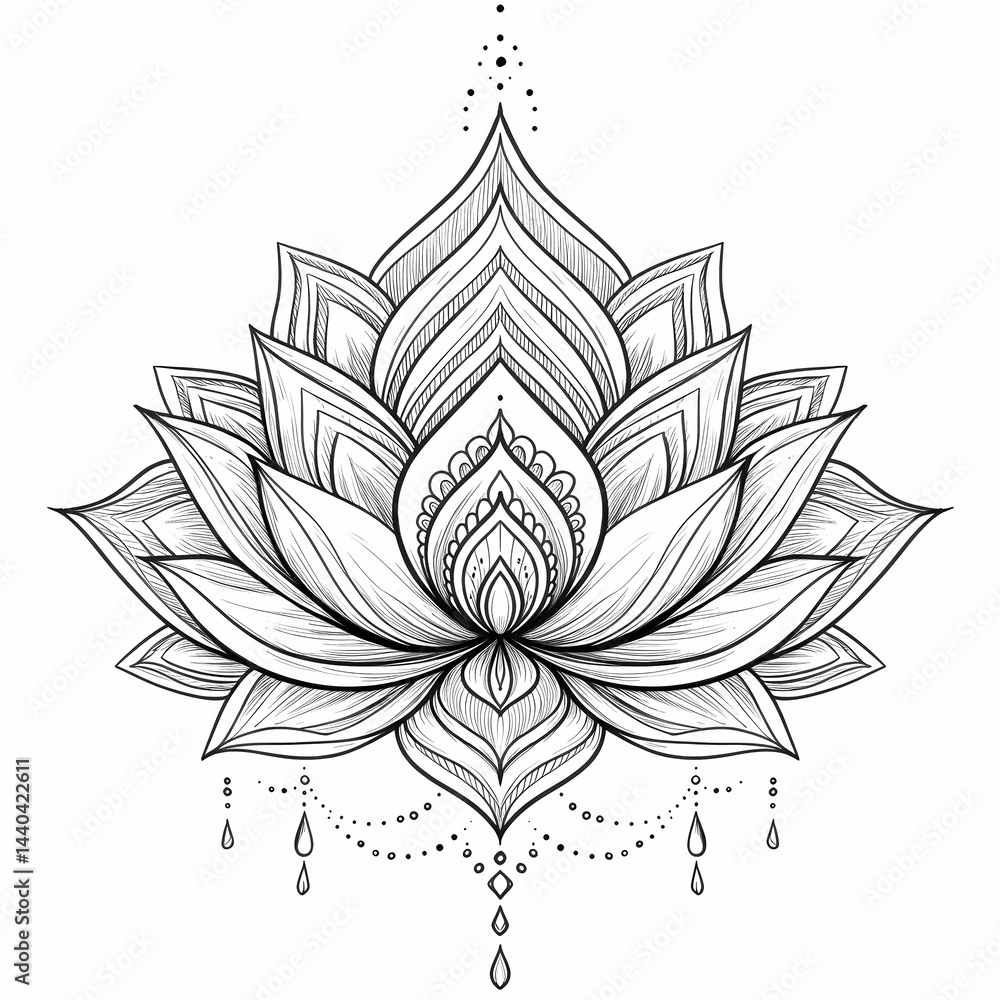 Ornate Lotus Flower Mandala Elegant Line Art Design, Spiritual Symbol ...