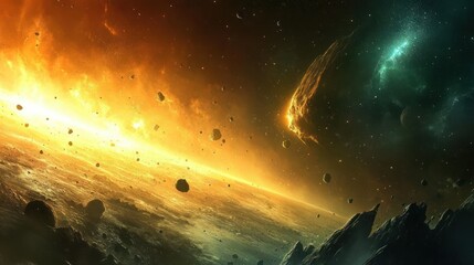 Wall Mural - an expansive space scene depicting celestial bodies and cosmic phenomena