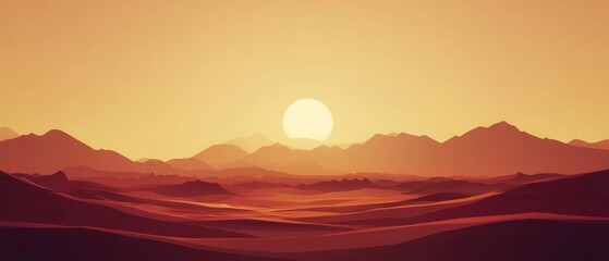 Leinwandbilder - Warm sunset over desert landscape with mountains in the distance Concept of travel, adventure, and peaceful nature