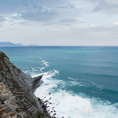 Fototapete - Summer ocean coastline view in Getxo town (Spain).