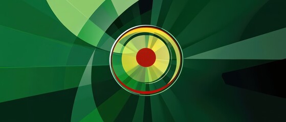 Wall Mural - abstract green and yellow concentric circles with red center, radiating lines, creating a dynamic an