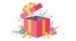 © Elenba - Open gift box with confetti and ribbons on white, for celebration marketing