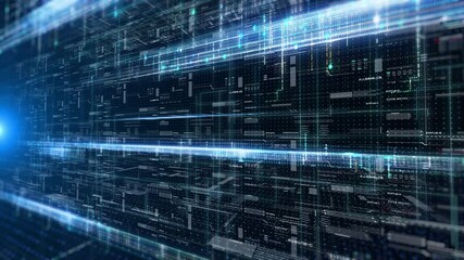 Fototapete - HUD technology digital cyberspace data network connection perspective view 4K motion background.