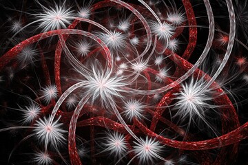 Wall Mural - abstract digital art showcasing intricate red and white patterns resembling organic structures and f