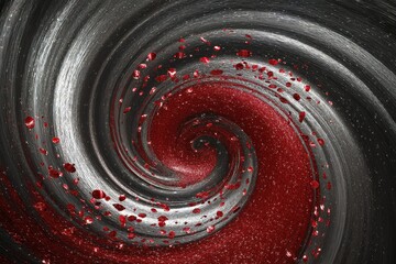 Wall Mural - swirling red and silver vortex with sparkling gems in a dynamic abstract design