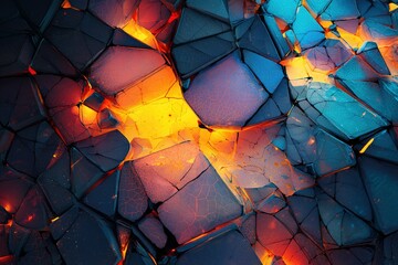 Wall Mural - colorful fractured surface resembling lava flow with bright orange and blue hues