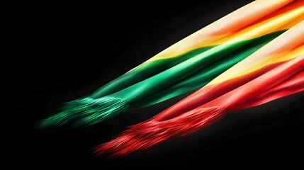 Wall Mural - abstract colorful waves of light in red green and yellow on a black background