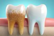 © Atmospheric stock - Comparison of healthy and plaque-covered teeth on gum with blue background