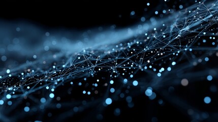 Abstract blue network of interconnected nodes and lines in a dark space