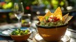 © Duskcraft - Vibrant guacamole with crispy tortilla chips and fresh toppings served outdoors in natural light creating a delicious culinary experience for food enthusiasts
