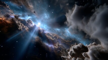 Wall Mural - Dramatic cosmic cloudscape with stars and nebula against deep space sky