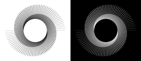 Fototapete - Spiral with lines as dynamic abstract vector background or logo or icon. Yin and Yang symbol. Black spiral on white background and white spiral on black background.