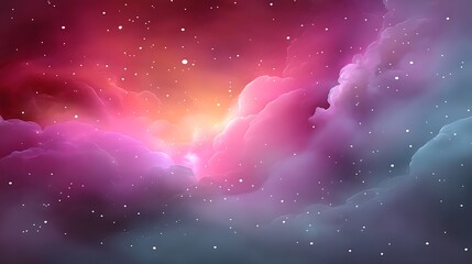 Dreamy, colorful nebula, pink and blue clouds. Tiny stars sparkle in the galaxy. Cosmic, space art