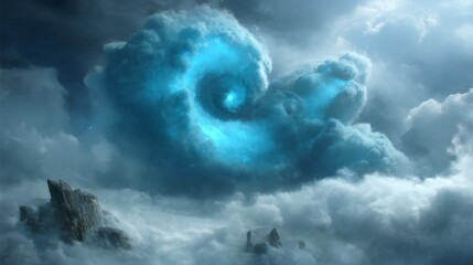 Wall Mural - Majestic spiral cloud formation with ethereal blue light in a dramatic sky